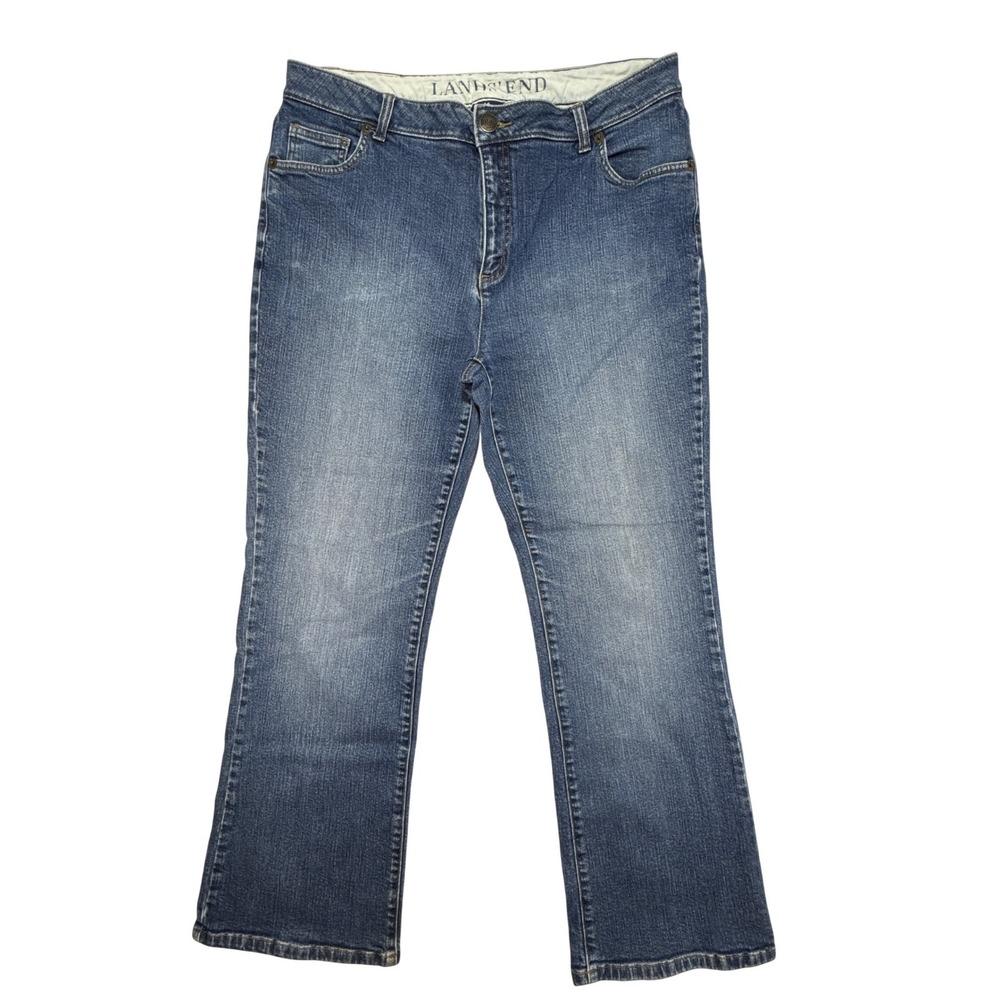 Lands' End Womens Size 14 Original Fit Modern Waist Boot Leg Blue Jeans Denim
